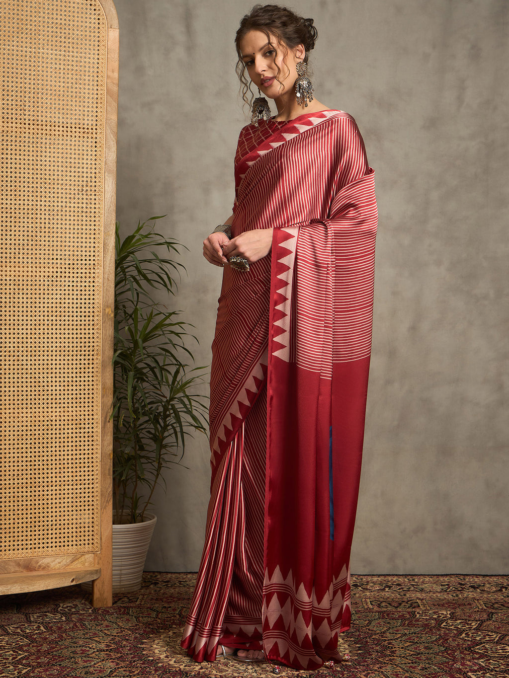 pure crepe red printed designer saree with blouse piece norajrk108