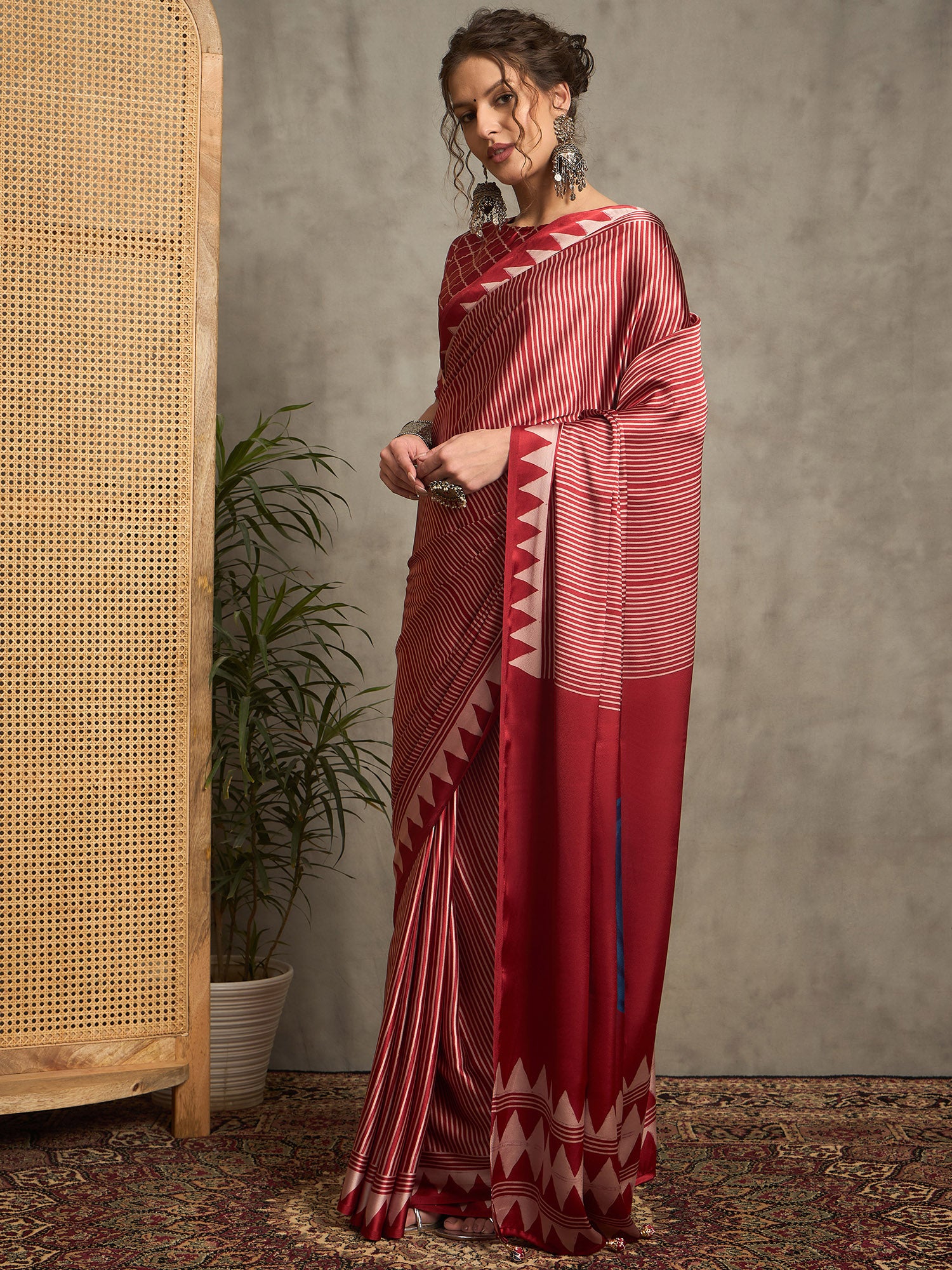pure crepe red printed designer saree with blouse piece norajrk108