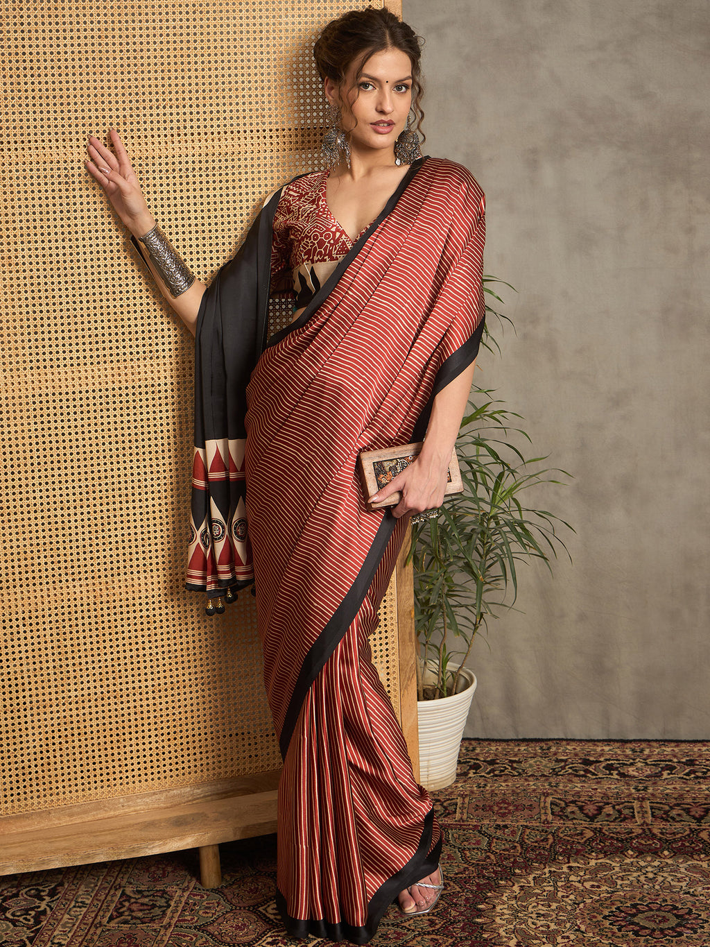 pure crepe maroon printed designer saree with blouse piece norajrk110