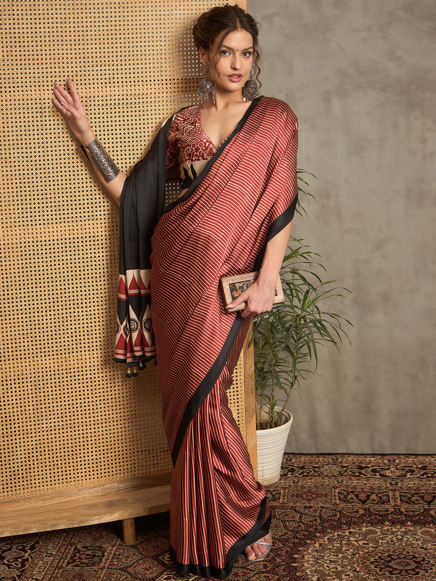 pure crepe maroon printed designer saree with blouse piece norajrk110