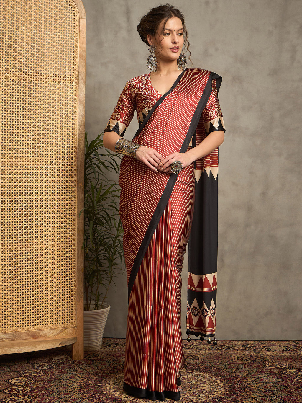 pure crepe maroon printed designer saree with blouse piece norajrk110