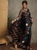pure crepe black printed designer saree with blouse piece norajrk111