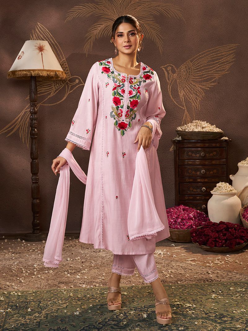 light pink embroidered kurta set