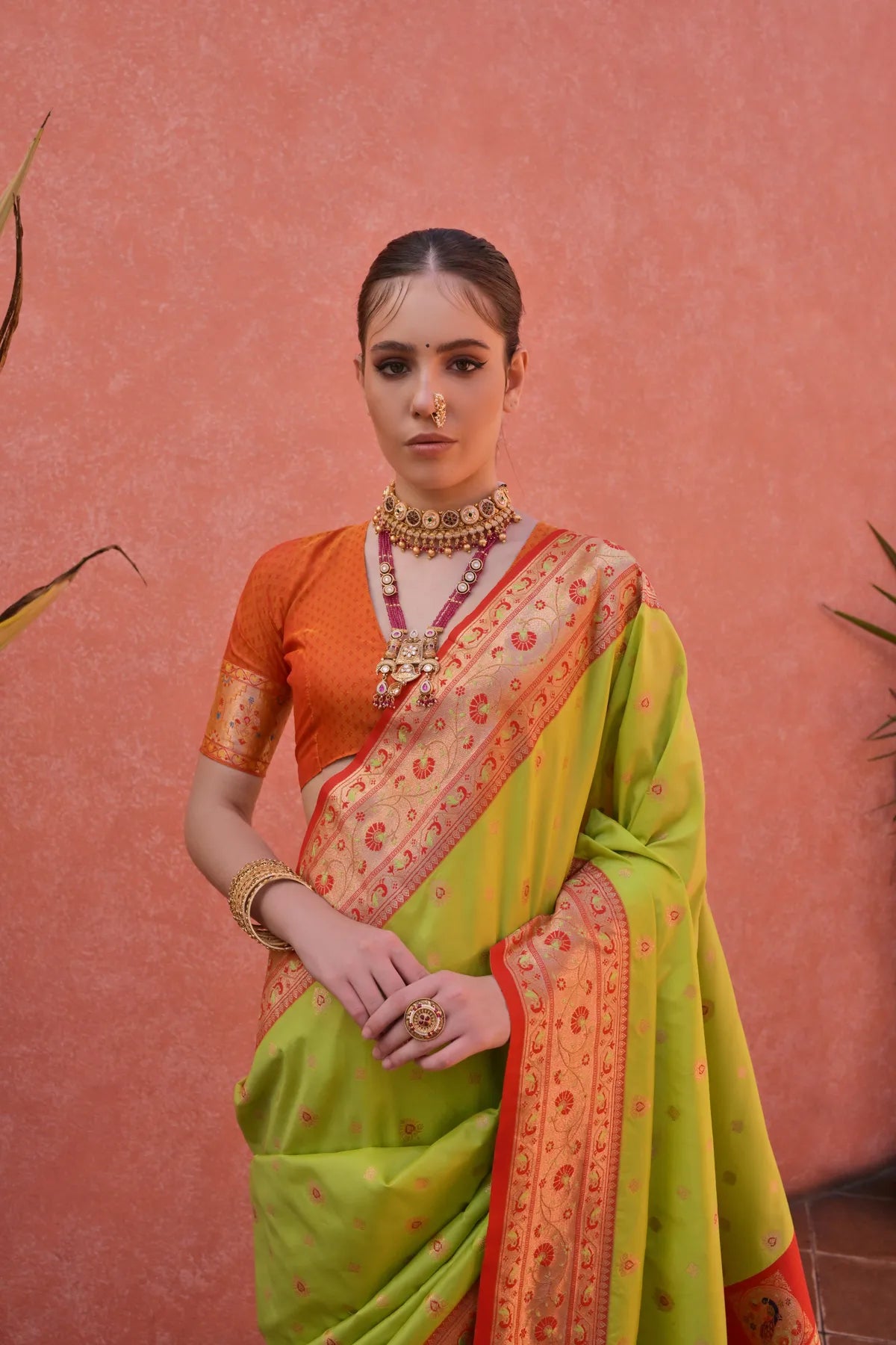 Pista Paithani Silk Saree With Blouse Piece For Women