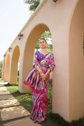 Hot Pink Paithani Silk Saree With Blouse Piece For Women