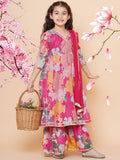 pink multi floral printed angrakha gotta patti kurta sharara set with dupatta copy