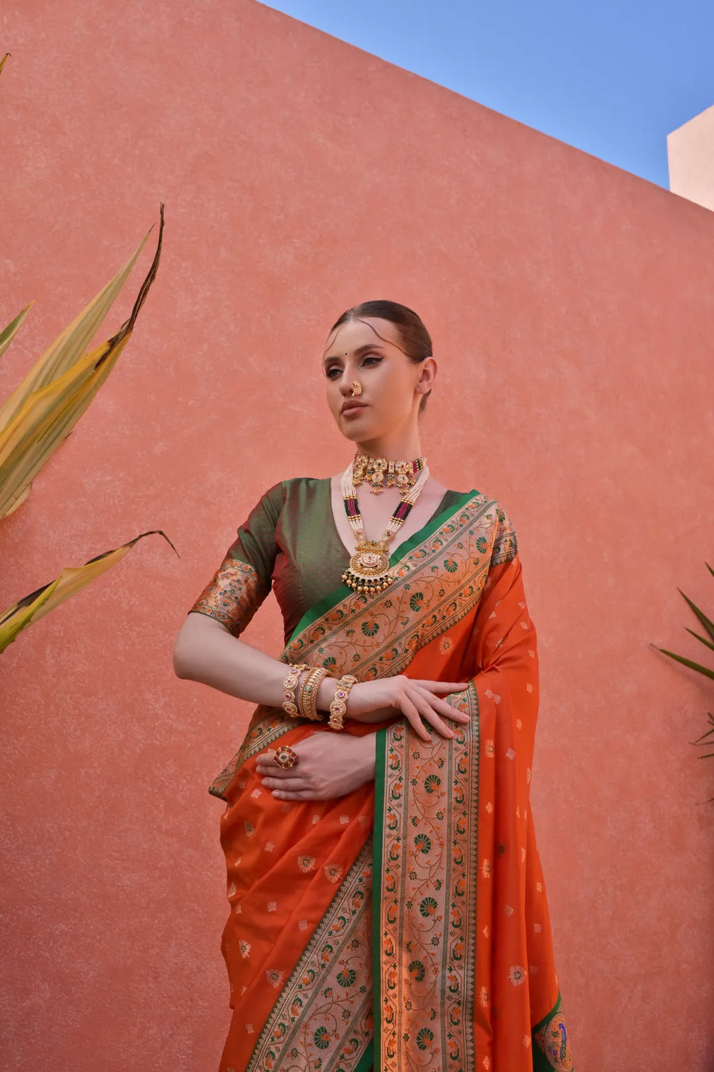 Orange Paithani Silk Saree With Blouse Piece For Women