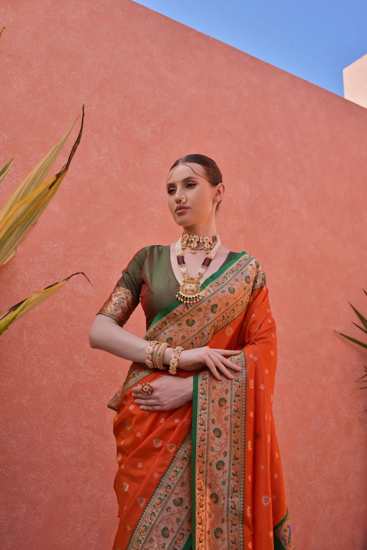 Orange Paithani Silk Saree With Blouse Piece For Women