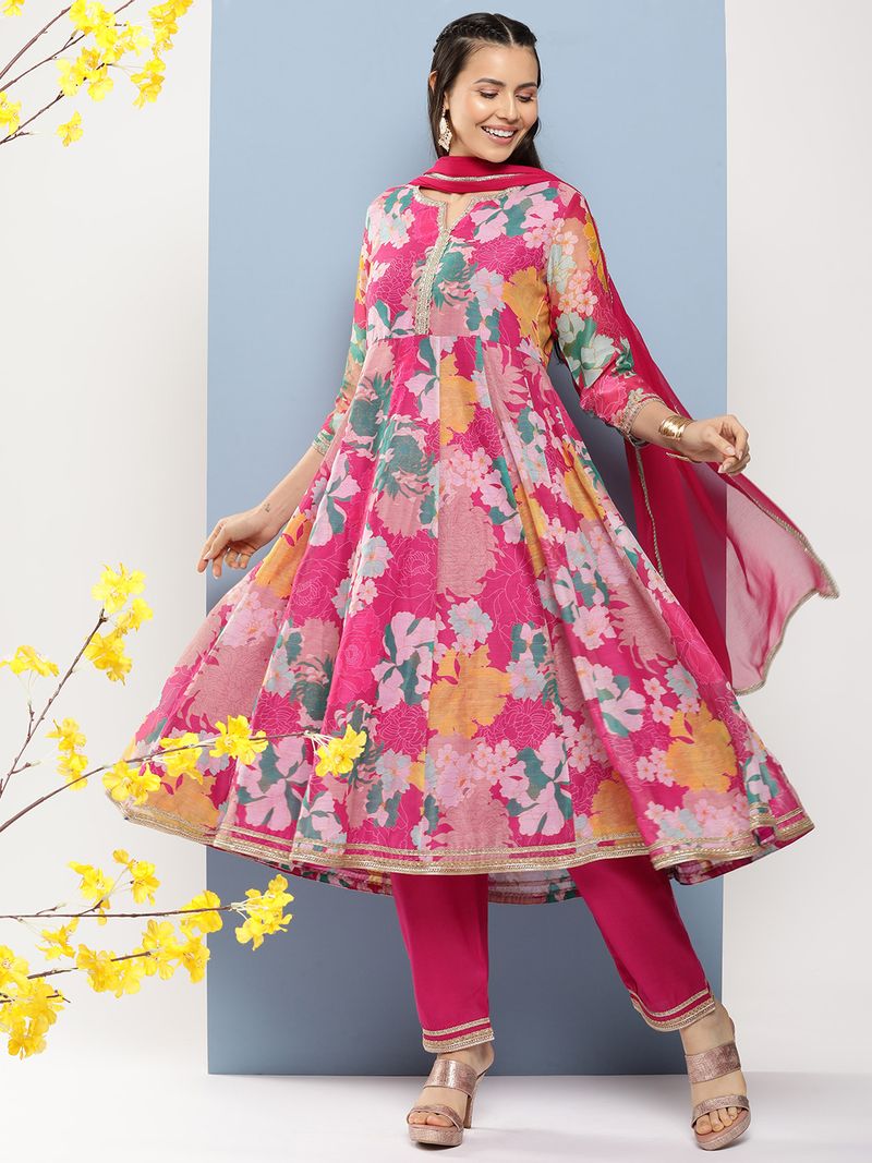 floral printed regular zardozi kurta with palazzos with dupatta