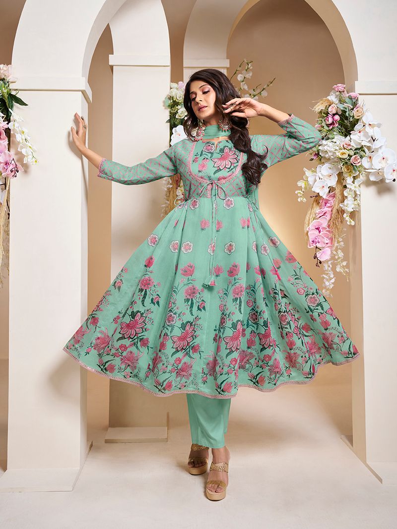 jennifer winget floral printed anarkali kurta with trouser dupatta