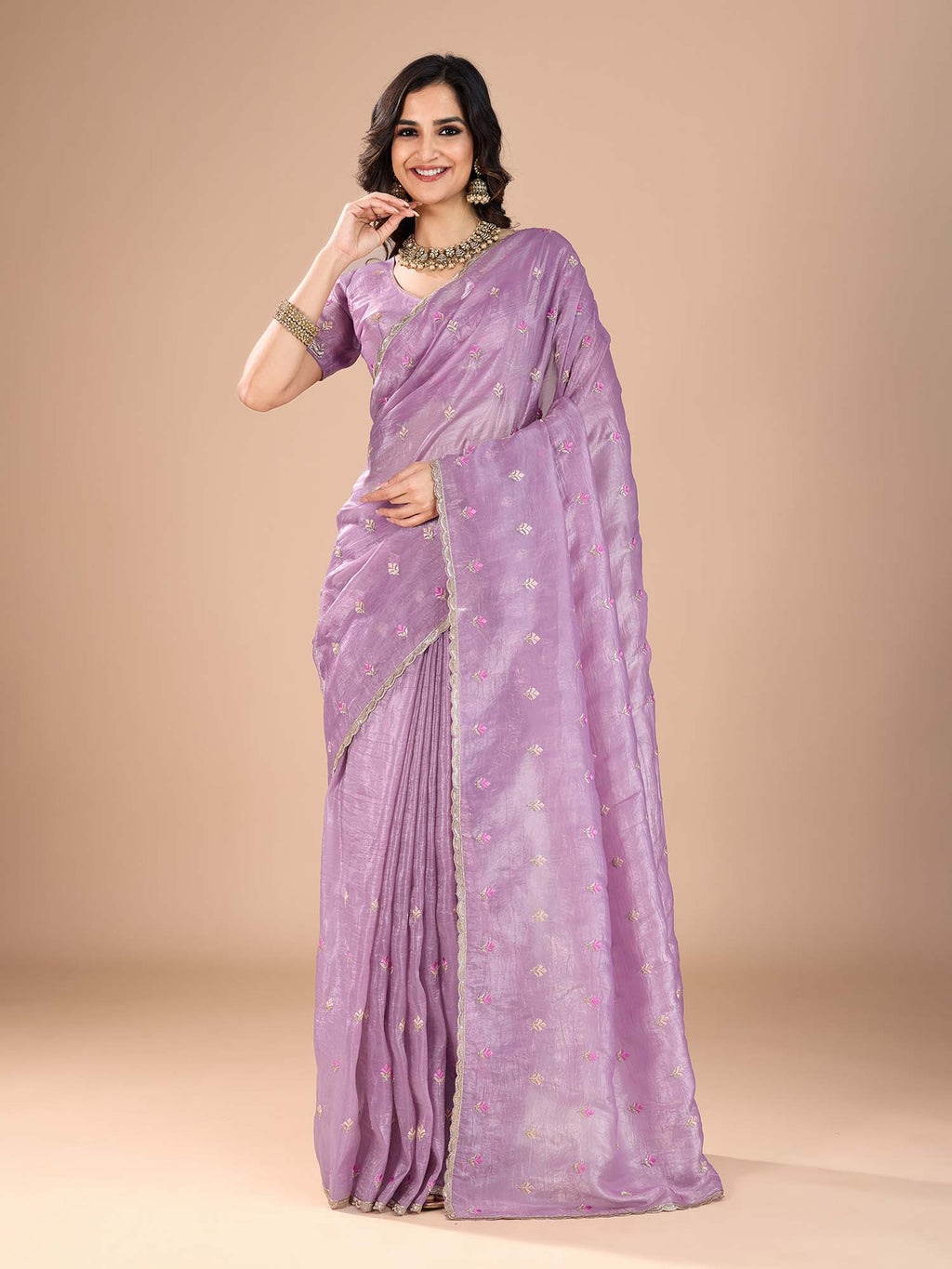 organza purple embroidered designer saree with blouse piece rani2502