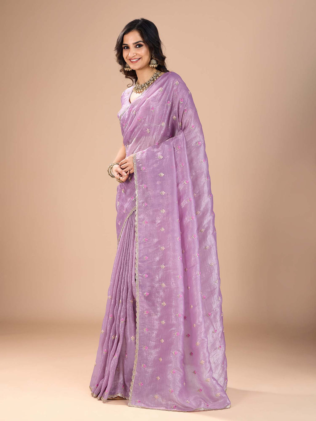 organza purple embroidered designer saree with blouse piece rani2502