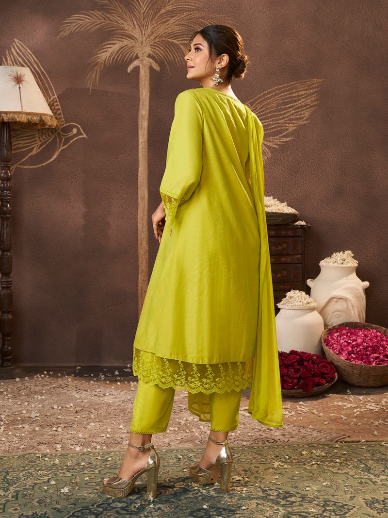 lime yellow embroidered kurta set