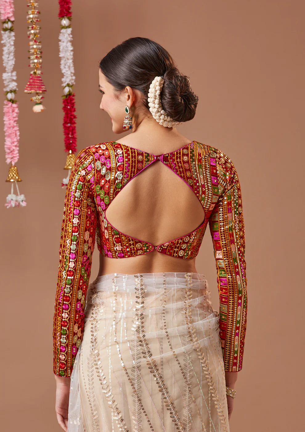 Maroon Georgette Embroidered V Neck Readymade Blouse