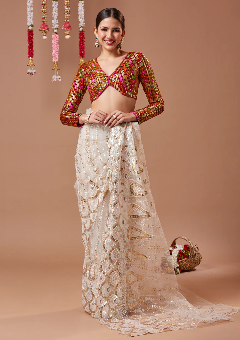 Maroon Georgette Embroidered V Neck Readymade Blouse