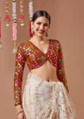 Maroon Georgette Embroidered V Neck Readymade Blouse