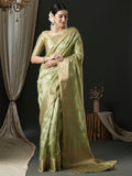 organza light green woven design designer saree with blouse piece unati3001