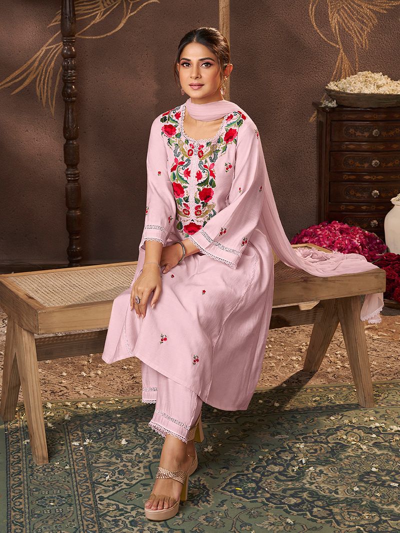light pink embroidered kurta set