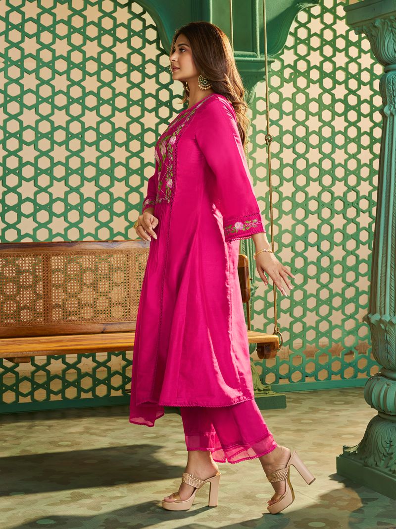 pink embroidered kurta set