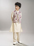 full sleeves booti embroidered straight cut kurta pyjama with jacket offwhite
