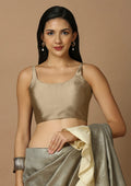 beige silk sleeveless round neck readymade saree blouse