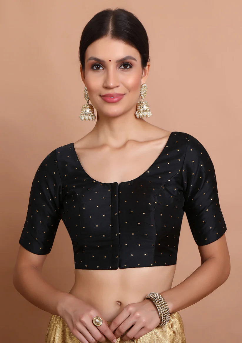 black silk round neck readymade padded blouse