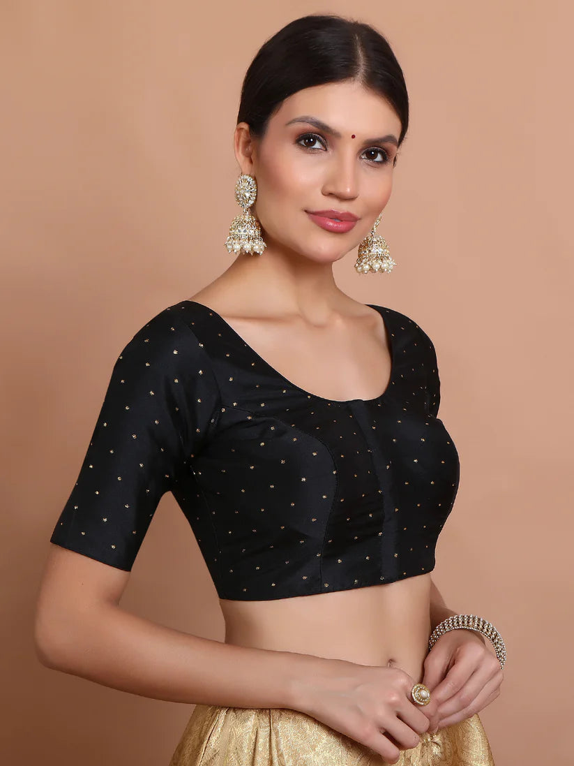 black silk round neck readymade padded blouse