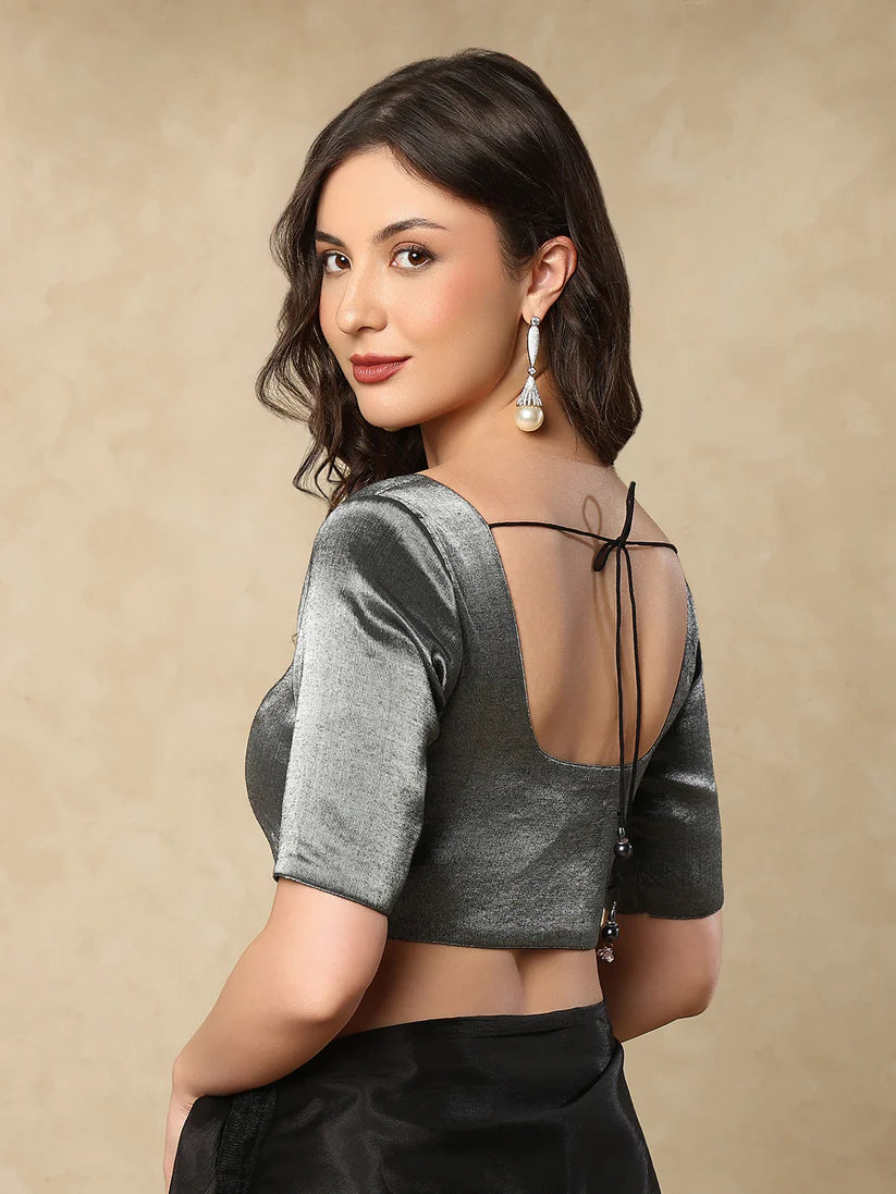 Black Tissue Round Neck Readymade Saree Blouse