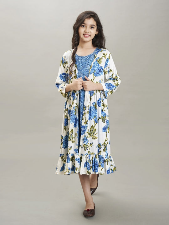 blue white floral printed dress