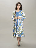 blue white floral printed dress