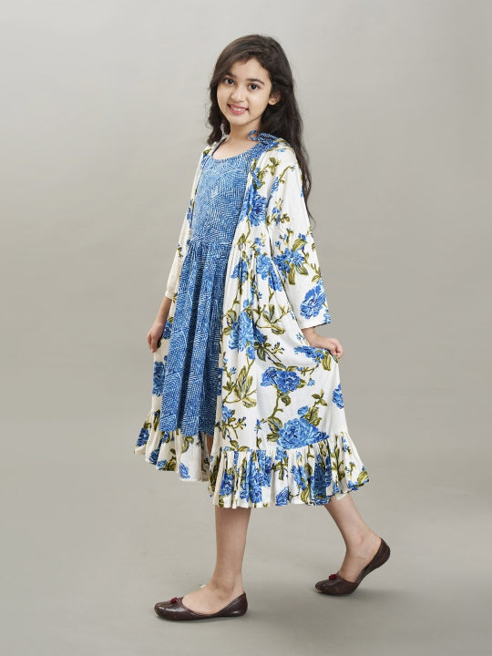 blue white floral printed dress