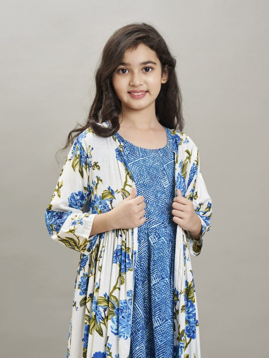 blue white floral printed dress