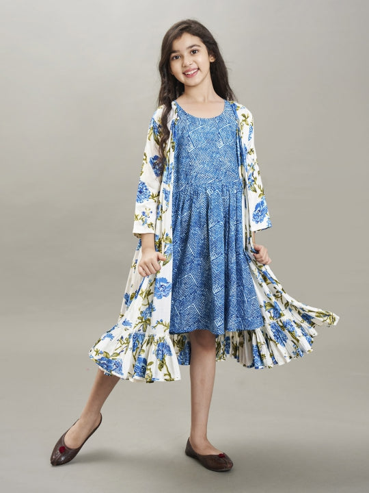 blue white floral printed dress