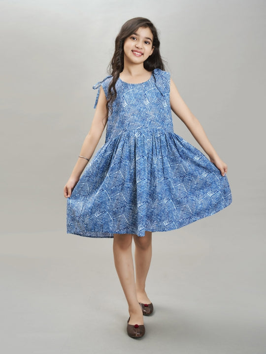blue white floral printed dress