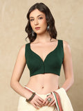 bottle green sweetheart neck pure cotton sleeveless readymade saree blouse