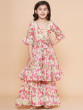 cream multi printed kurta with sharara