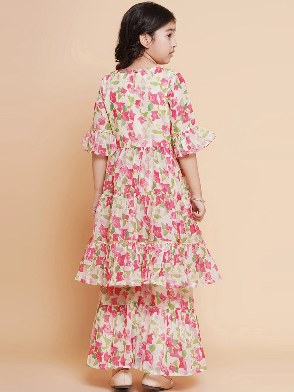 cream multi printed kurta with sharara