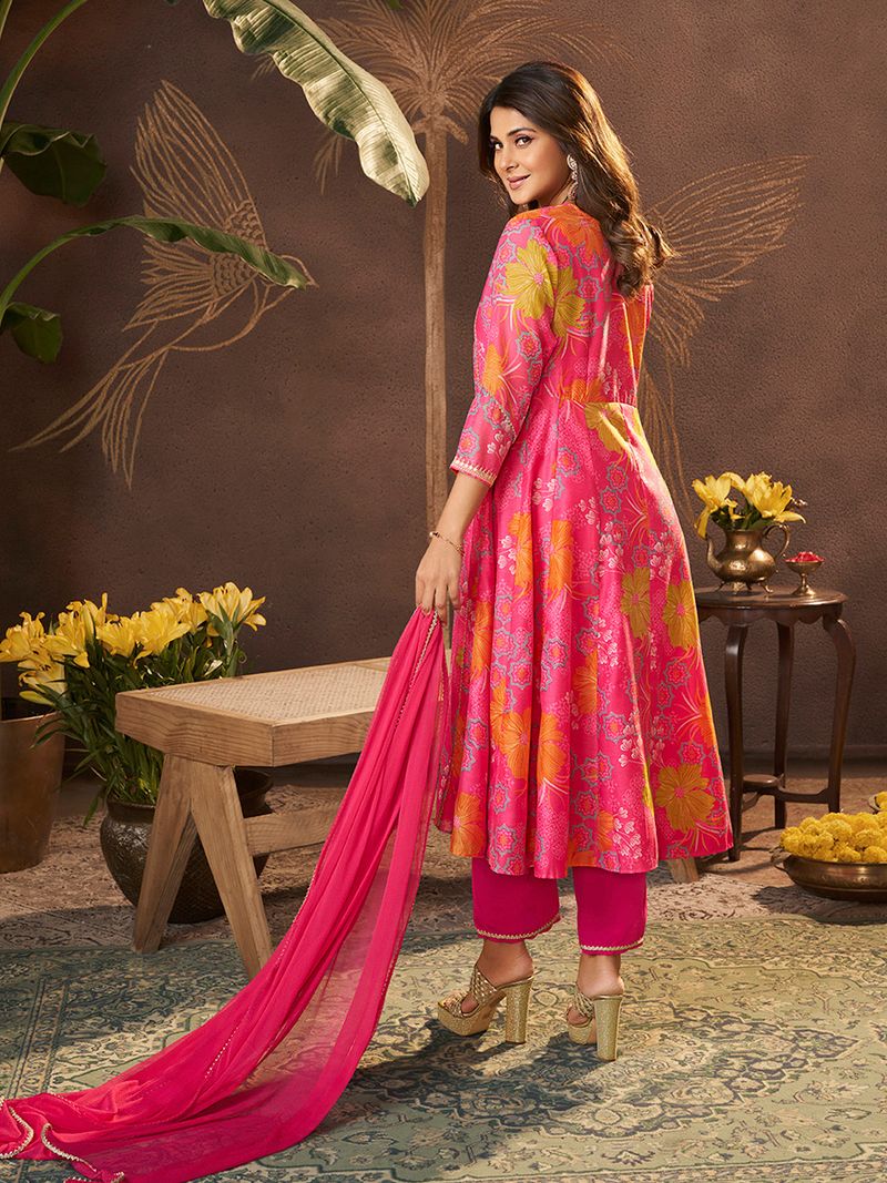 pink printed anarkali kurta set
