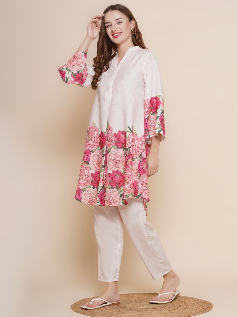 Pink & Multi Print Anarkali Kurta Set
