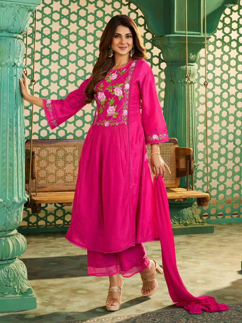 pink embroidered kurta set