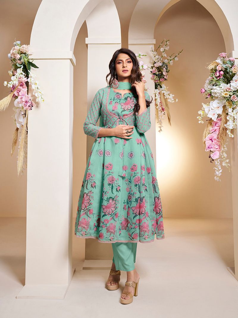 jennifer winget floral printed anarkali kurta with trouser dupatta