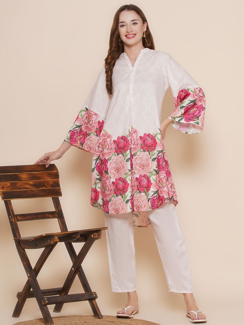 Pink & Multi Print Anarkali Kurta Set