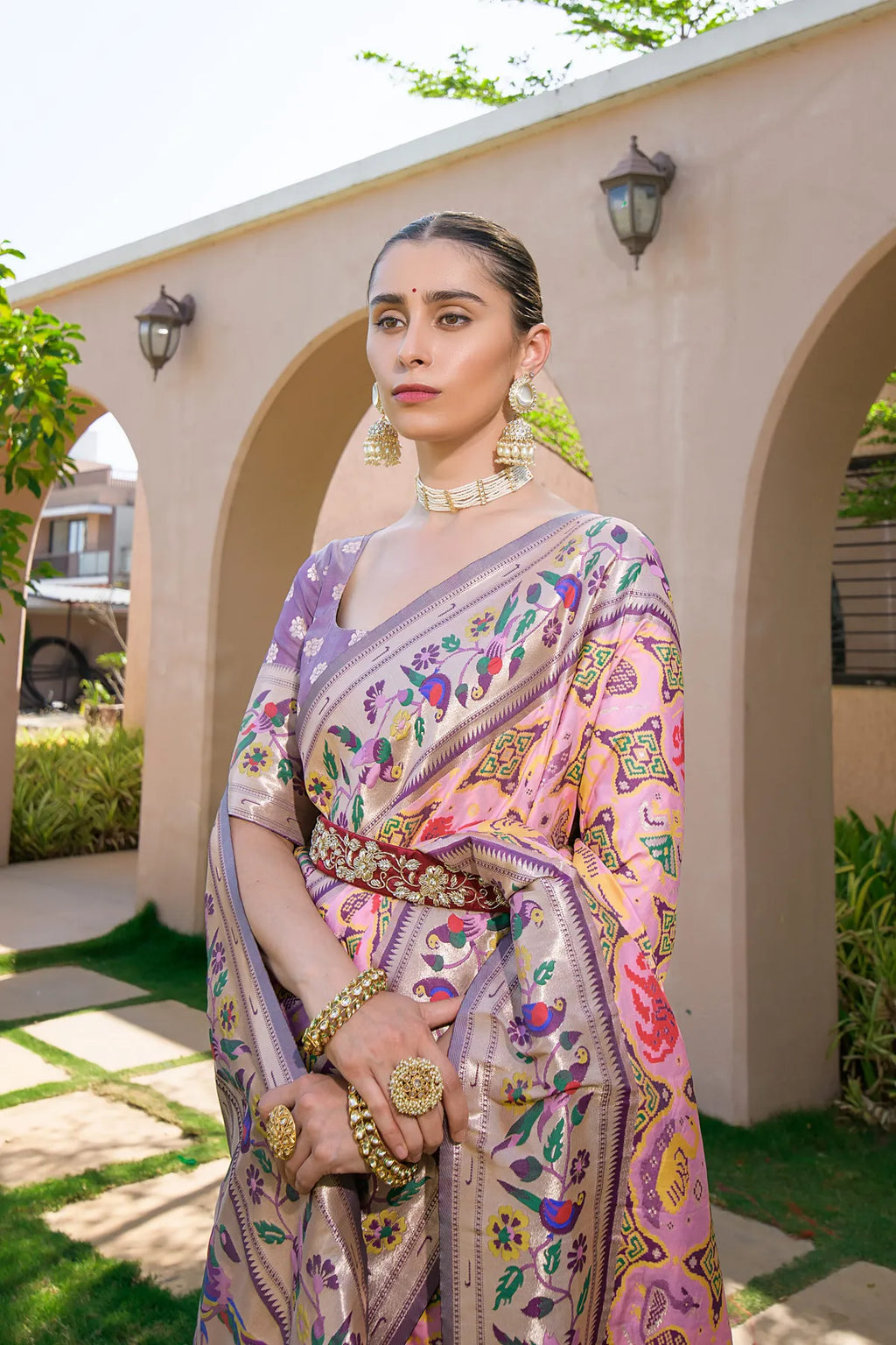 Baby Pink Paithani Silk Saree With Blouse Piece For Women