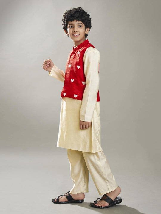 full sleeves embroidered straight cut kurta pyjama with jacket offwhite