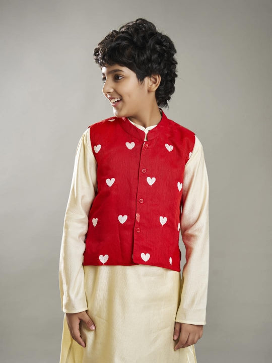 full sleeves embroidered straight cut kurta pyjama with jacket offwhite