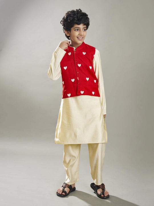 full sleeves embroidered straight cut kurta pyjama with jacket offwhite