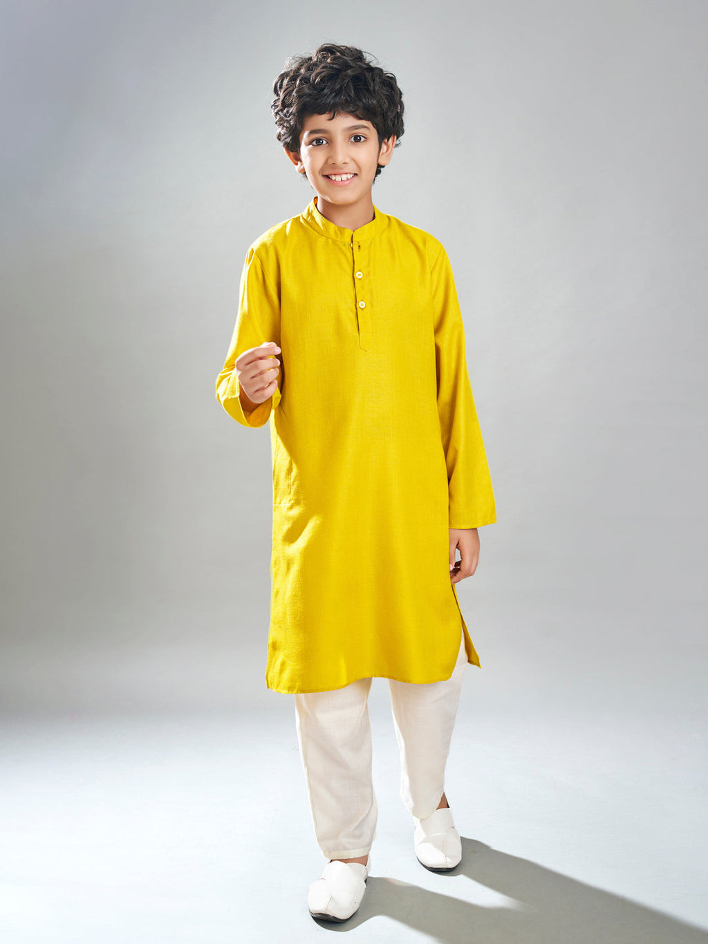 full sleeves floral print straight cut kurta pyjama with jacket yellow