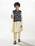full sleeves jacquard design straight cut kurta pyjama with jacket offwhite