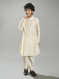 full sleeves self design straight cut kurta with pyjama offwhite