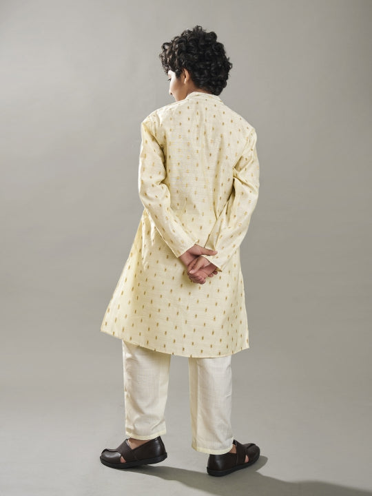full sleeves self design straight cut kurta with pyjama offwhite